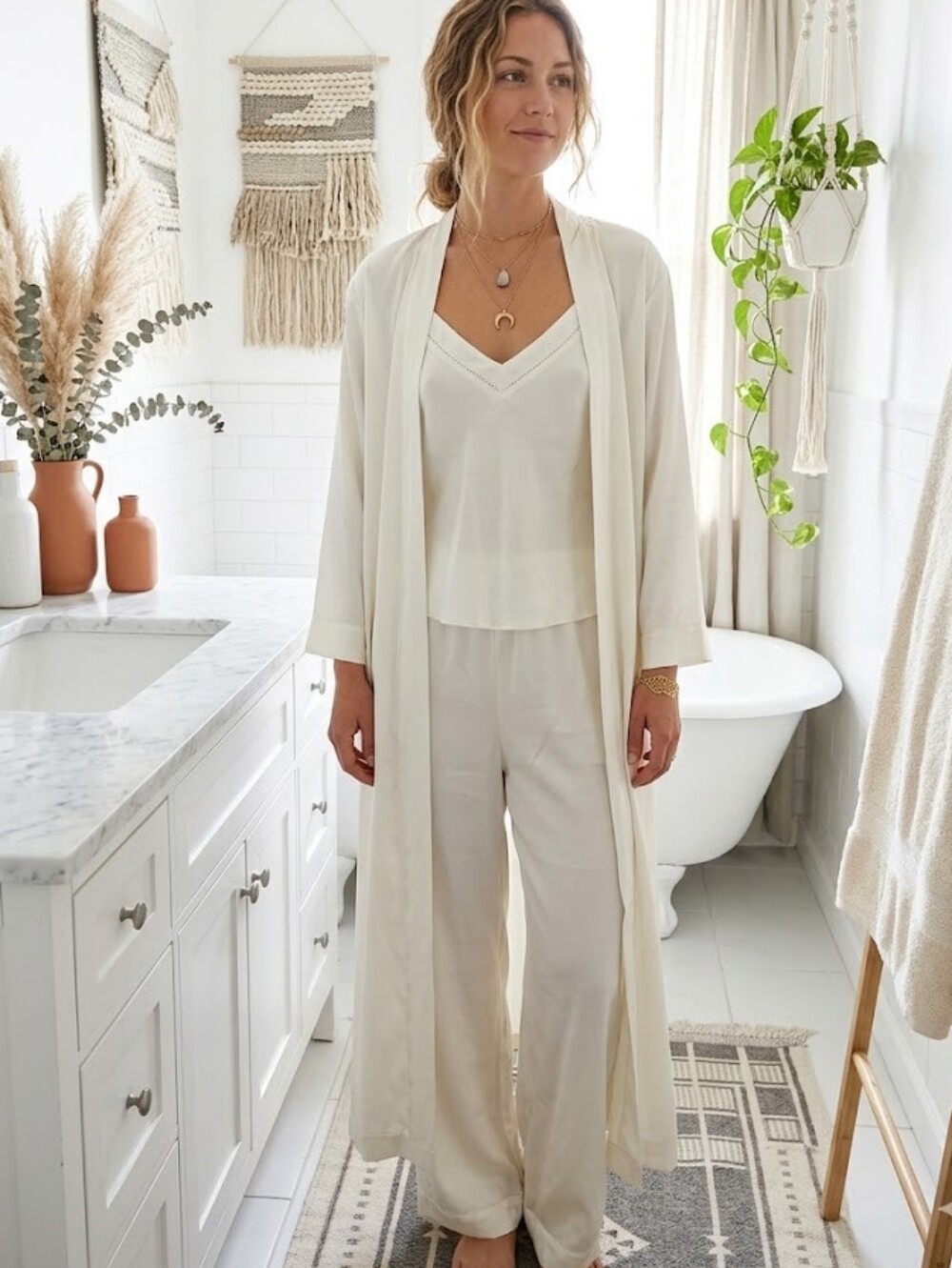 Women's Secret Off-White Satin Robe Set Size M